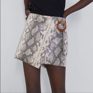 Zara Faux Suede Snakeskin Print Belted Wrap Skort